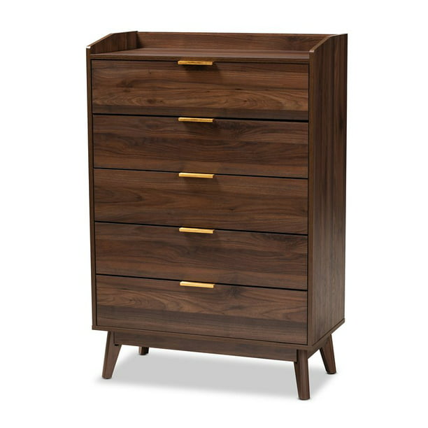 BOWERY HILL Traditional Wood 5-Drawer Chest in Walnut 